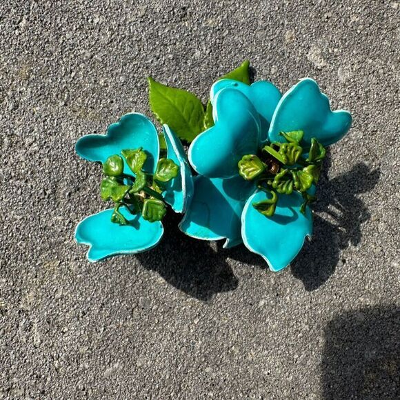 Vintage Enamel Flower Brooch Pin Turquoise Multicolor Retro Unisex Adjustable - Picture 9 of 9